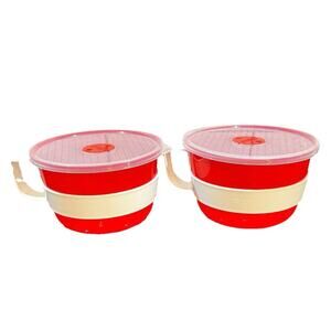 2- Decor MicroSafe 4.85 US Cups Soup Noodle Oat Jumbo Mug w/ Vent Lid EUC